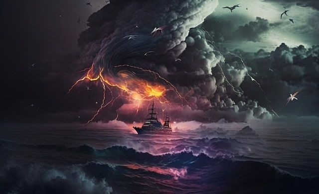 Ein Schiff in einem Gewittersturm