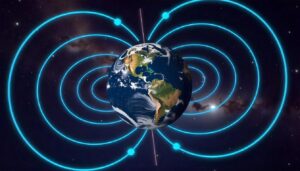 Darstellung des Magnetfelds der Erde. KI-generiert.