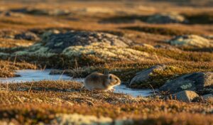 Ein Lemming auf einer grünen Wiese. KI-generiert.