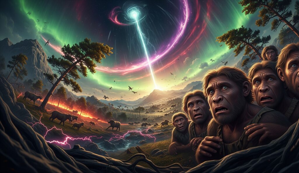 KI-generiertes Beispielbild: Neandertaler durch Polsprung ausgelöscht.