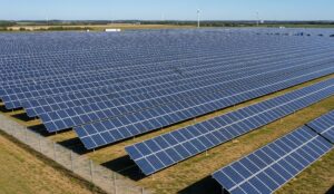 Eine große PV-Anlage auf einem Feld.