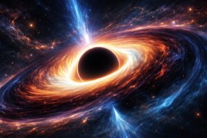 Künstlerische Darstellung eines schwarzen Lochs, KI-generiert.